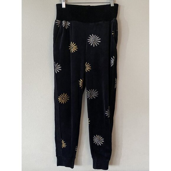 Splendid X Margherita Velluto Daisy Size Small Sweatpants Black Velvet Velour - Picture 1 of 5